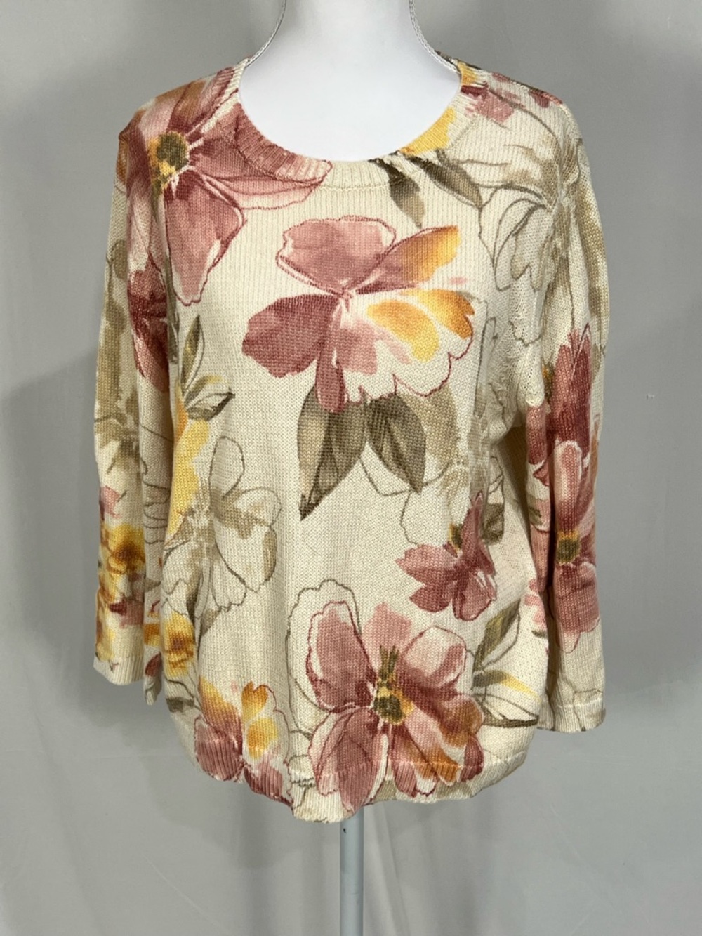 Alfred Dunner Pink & Cream Floral Crewneck Sweater